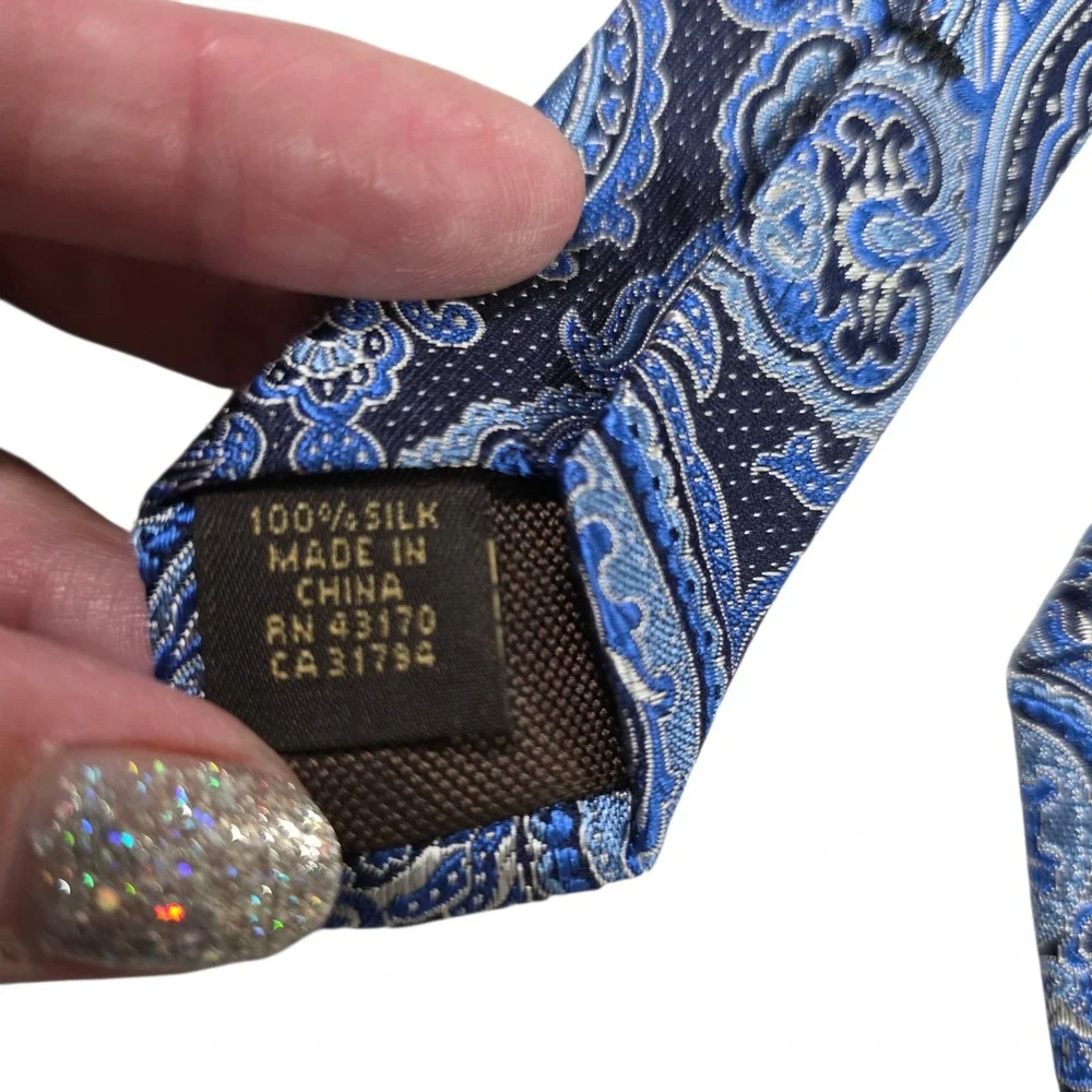 Tasso‎ Elba Mens Necktie Blue Black Paisley Pure Silk Embroidered Classic New